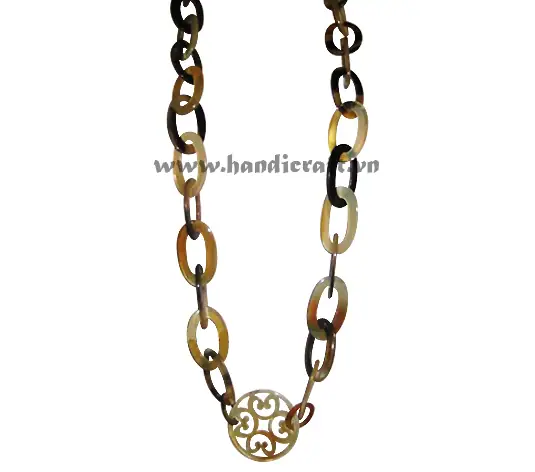 Oval Horn Links with Round Pendant HD10514, handmade buffalo horn jewelry