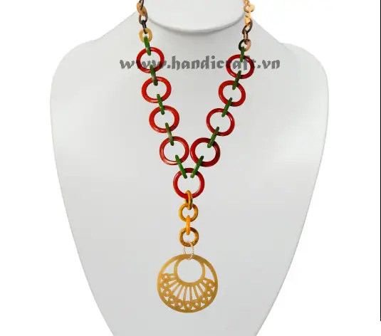 Horn Circles with Large Pendant Necklace HD10519, handmade buffalo horn jewelry
