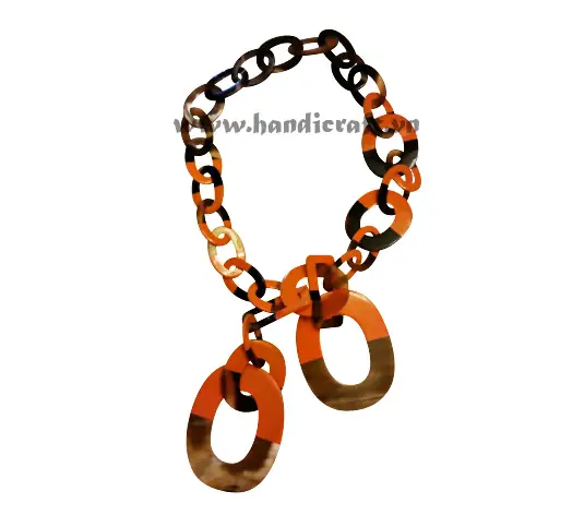 Oval Horn with Orange Lacquer Necklace HD10532, handmade natural buffalo horn + vietnamese lacquer jewelry from Vietnam