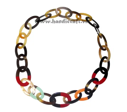 Oval Horn with Multi Color Lacquer Necklace HD10538, handmade natural buffalo horn + vietnamese lacquer jewelry from Vietnam