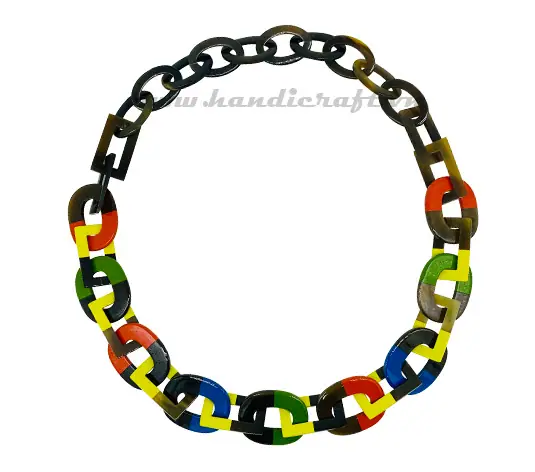 Oval Horn with Multi Lacquer Color Necklace HD10568, handmade buffalo horn jewelry