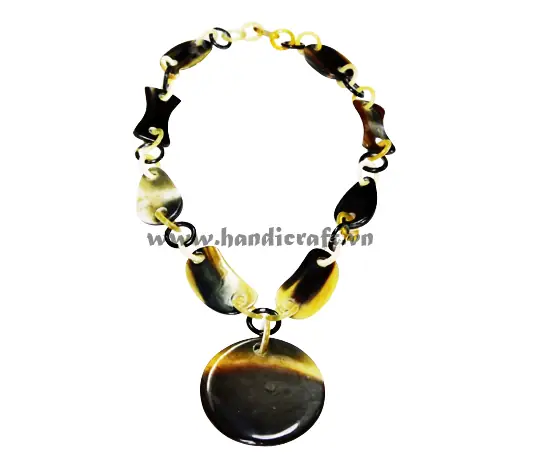 Dark Horn with Large Round Pendant HD10595, handmade buffalo horn jewelry