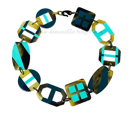 Horn with Blue Lacquer Necklace HD10634, handmade buffalo horn jewelry