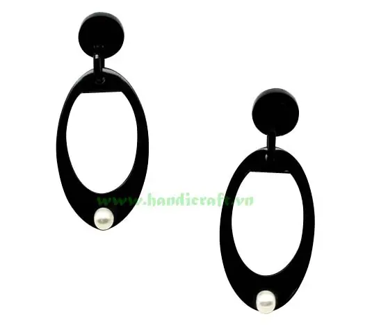 Horn & Pearl Earrings HD30212, handmade buffalo horn jewelry