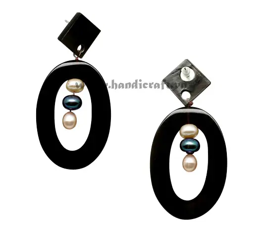 Horn & Pearl Earrings HD30215, handmade buffalo horn jewelry