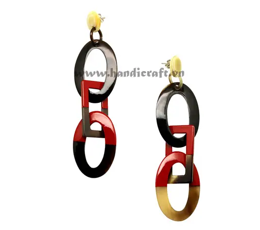 Horn & Lacquer Earrings HD30416, handmade natural buffalo horn + vietnamese lacquer jewelry from Vietnam