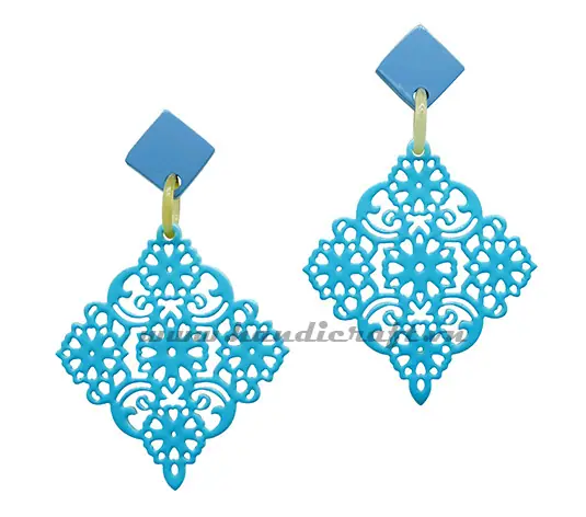 Horn & Lacquer Earrings HD30478, handmade natural buffalo horn + vietnamese lacquer jewelry from Vietnam